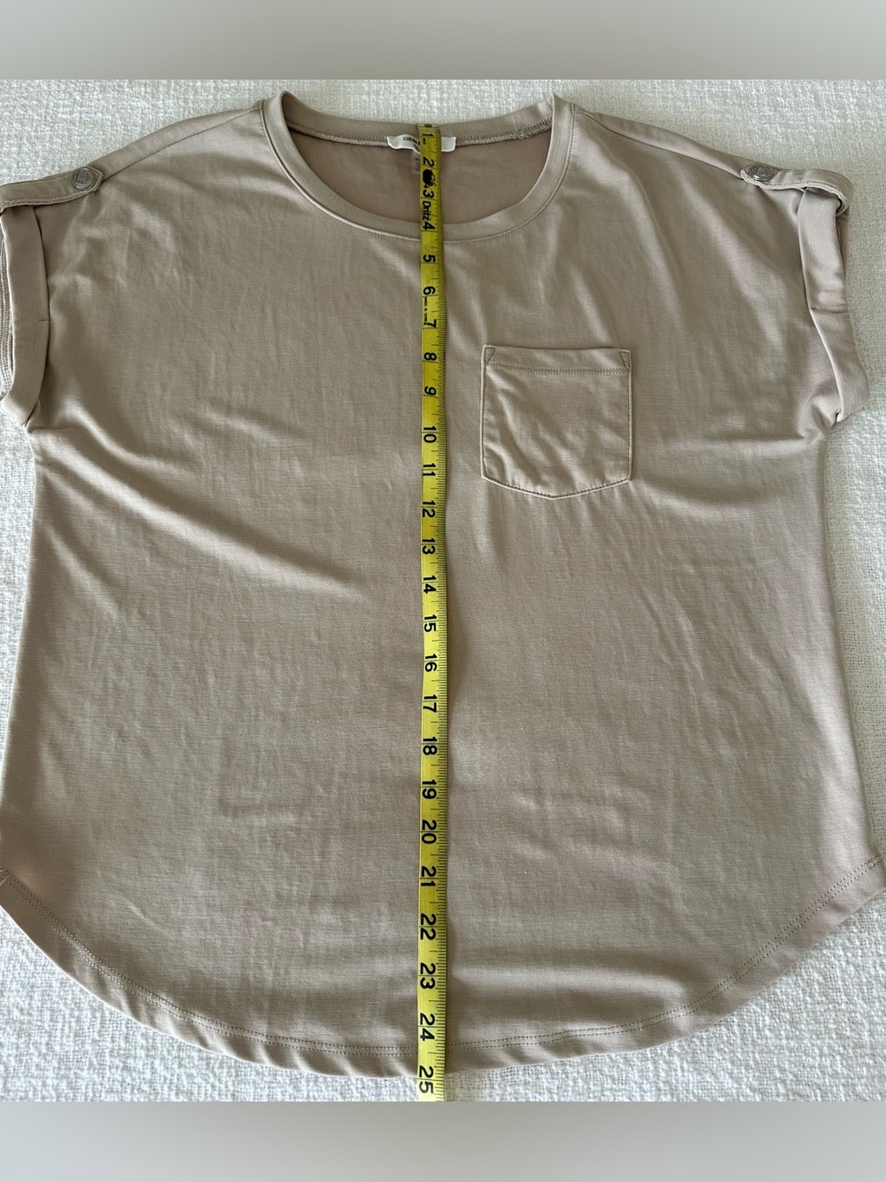 Cable and Gauge Beige Taupe Khaki Cap Short Sleeve Tee Shirt Blouse Medium - Picture 6 of 7